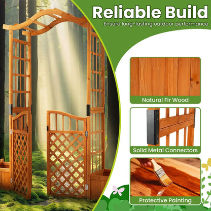 Garden Arbor with Gate and Planter Boxes