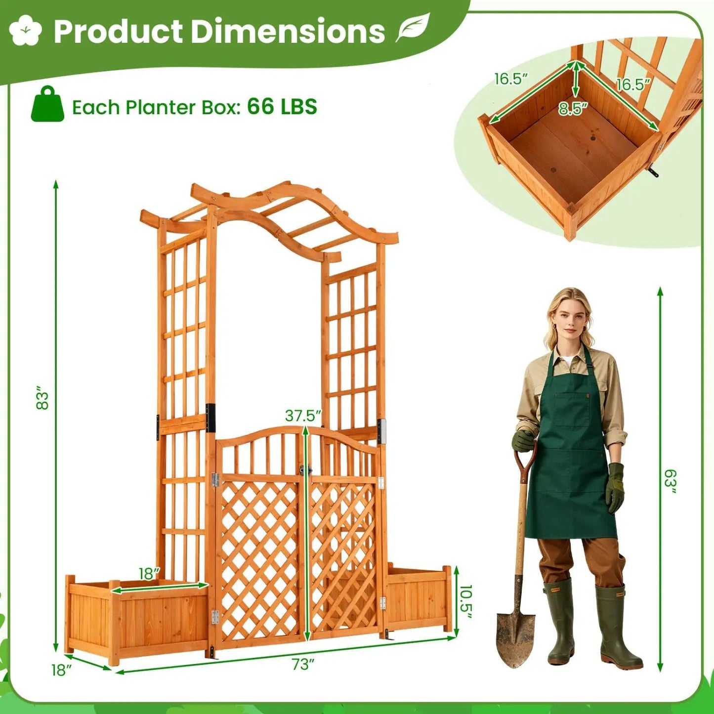 Garden Arbor with Gate and Planter Boxes