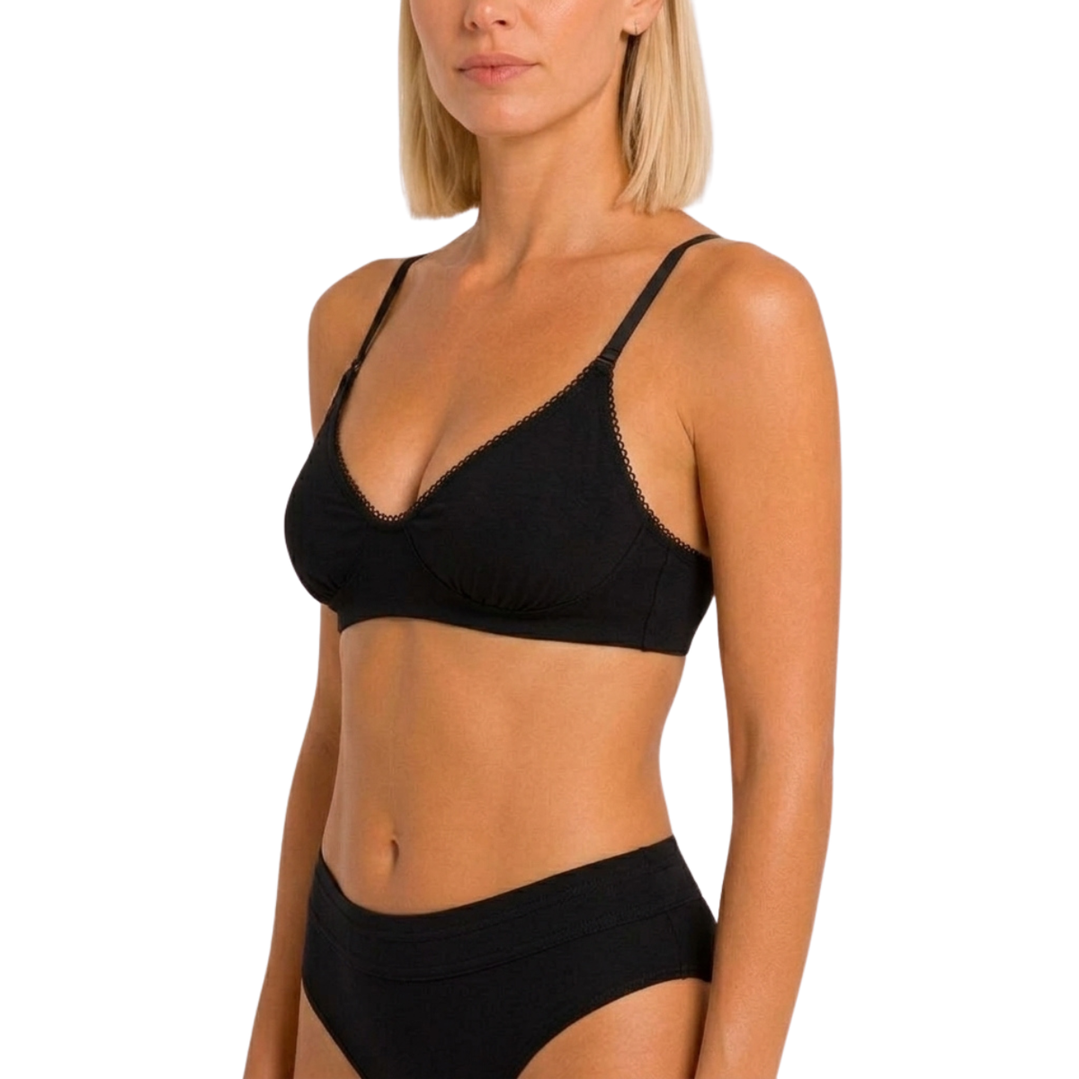 Wireless Plunge Bralette black organic cotton Net Positive lace-trim neckline on Tampa Home & Garden Store