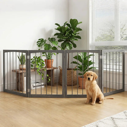 4 Panel Wooden Pet Gate Freestanding Dog Fence