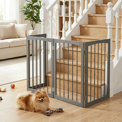 4 Panel Wooden Pet Gate Freestanding Dog Fence