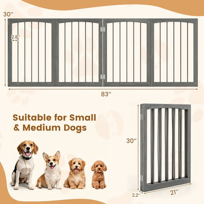 4 Panel Wooden Pet Gate Freestanding Dog Fence