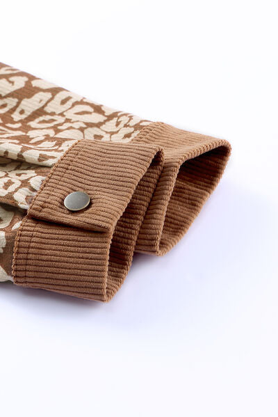 Stevvex leopard print drop-shoulder jacket with brown ribbed cuffs and button-up closure on Tampa Home & Garden Store