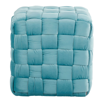 Square braided ottoman teal blue velvet upholstery HouseOfZazla accent rectangle ottoman on Tampa Home & Garden Store
