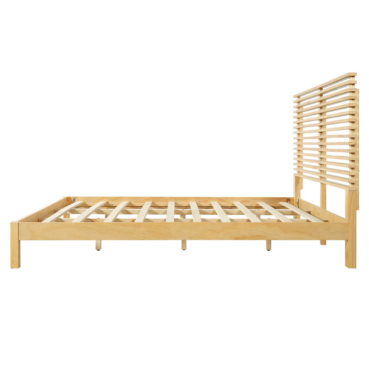 Premium solid wood king size bed frame with slatted headboard and center-support slats natural finish on Tampa Home & Garden Store
