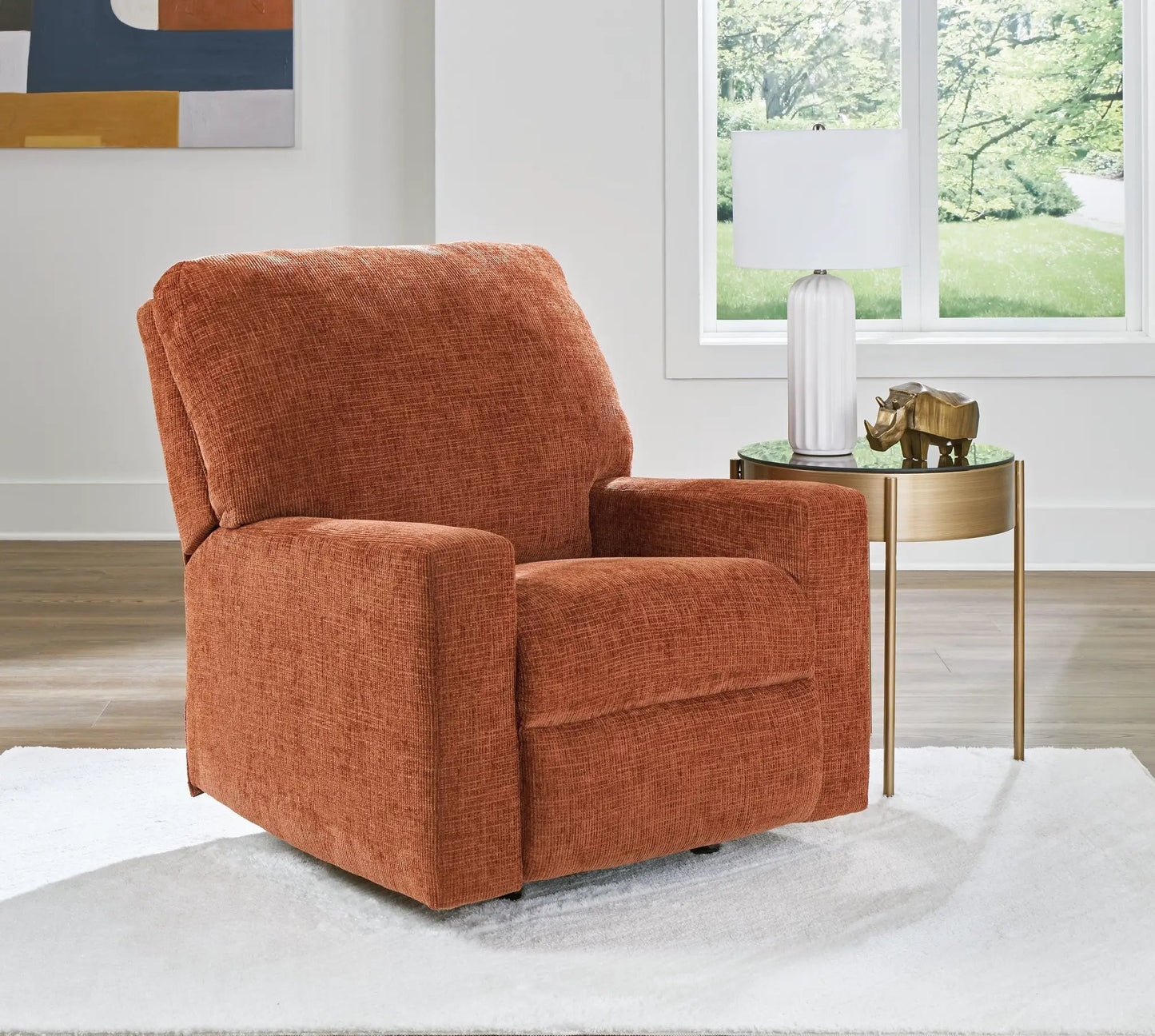 Aviemore Rocker Recliner in rust-orange textured fabric upholstery on Tampa Home & Garden Store