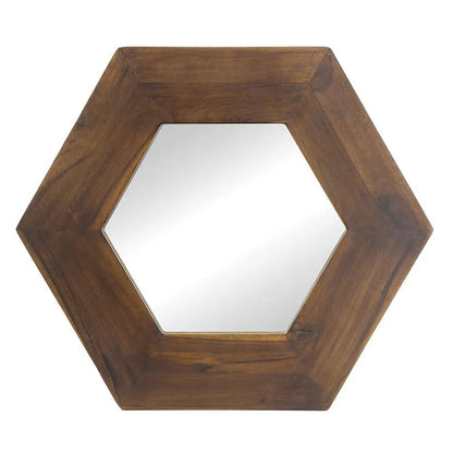 Hexagon mirror with natural wood frame, Unique Piece Furniture accent mirror on Tampa Home & Garden Store