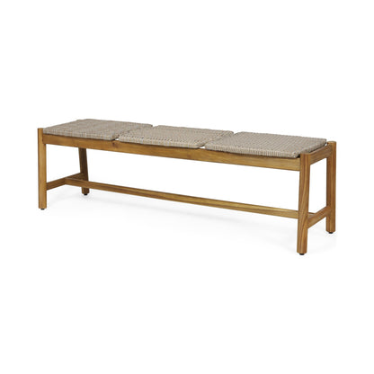 Cambria 3 Seater Outdoor Bench Teak wood with woven beige seating on Tampa Home & Garden Store
