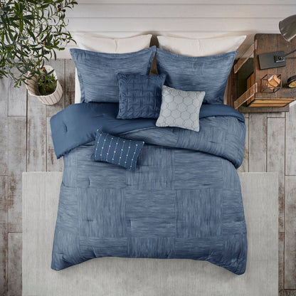 Navy Printed Seersucker Comforter and Sheet Set