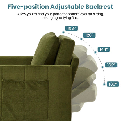 Upholstered sleeper sofa in olive green with 5-position backrest for versatile comfort on Tampa Home & Garden Store