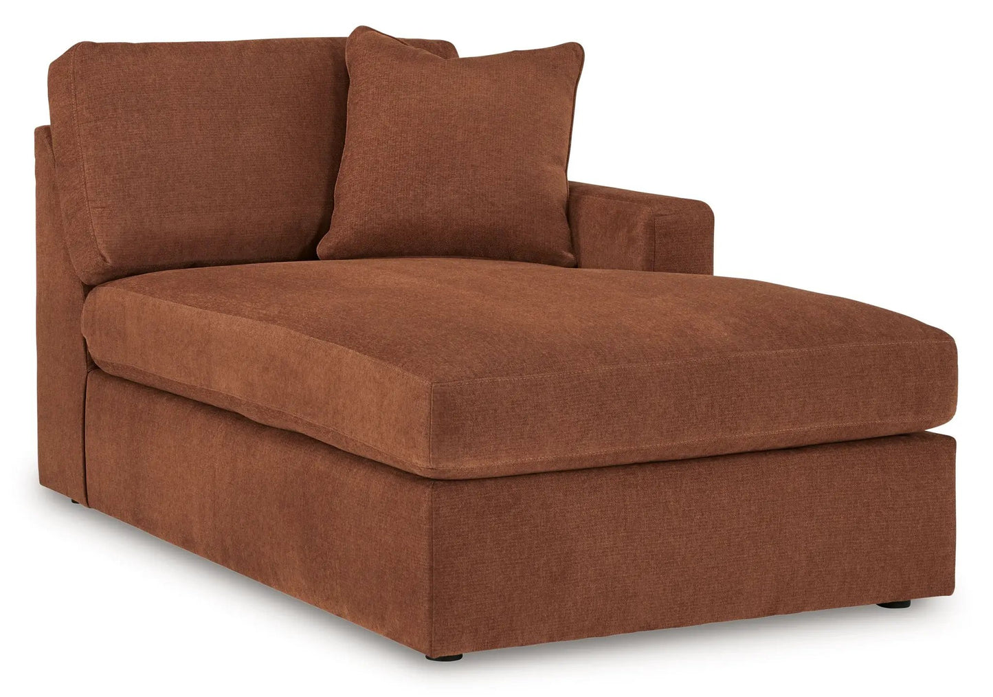 Modmax Sectional Spice Unique Piece Furniture in rust orange fabric with two plush cushions on Tampa Home & Garden Store