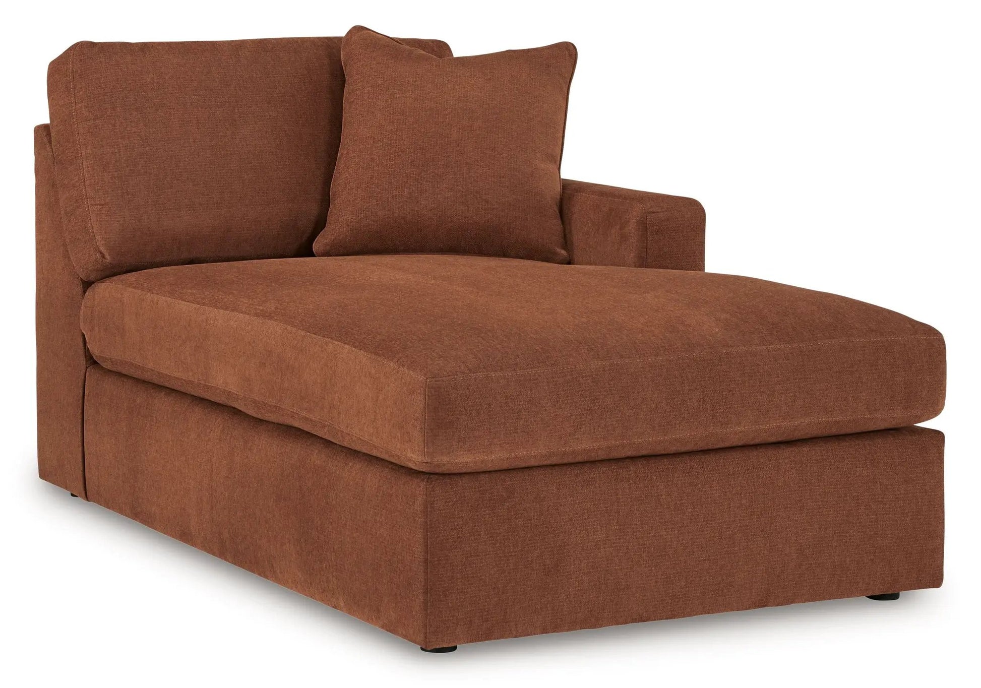Modmax Sectional Spice Unique Piece Furniture in rust orange fabric with two plush cushions on Tampa Home & Garden Store