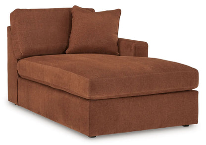 Modmax Sectional Spice Unique Piece Furniture in rust orange fabric with two plush cushions on Tampa Home & Garden Store