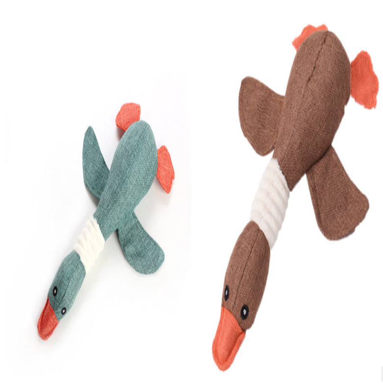 Dayan plush dog toy pair, teal and brown bird-shaped toys with orange beaks by Sell My Stuff on Tampa Home & Garden Store