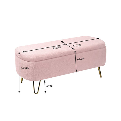 Soft Faux Fur Storage Ottoman For Bedroom