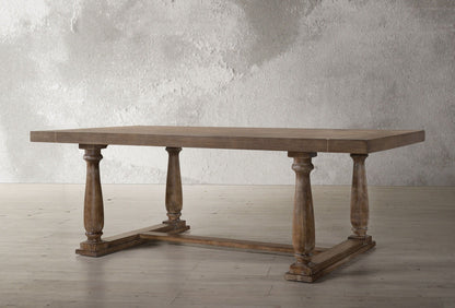 Bernard Weathered Dining Table brown wood finish with chunky turned legs on Tampa Home & Garden Store