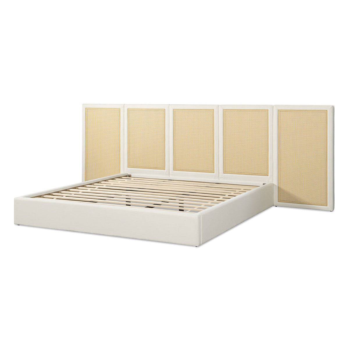 Capri Extended Headboard Cane Platform Bed antique white frame with caned panels HouseOfZazla on Tampa Home & Garden Store