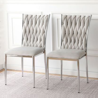 Modern dining chair set with ergonomic back, gray tufted fabric and chrome legs, 2 chairs on Tampa Home & Garden Store