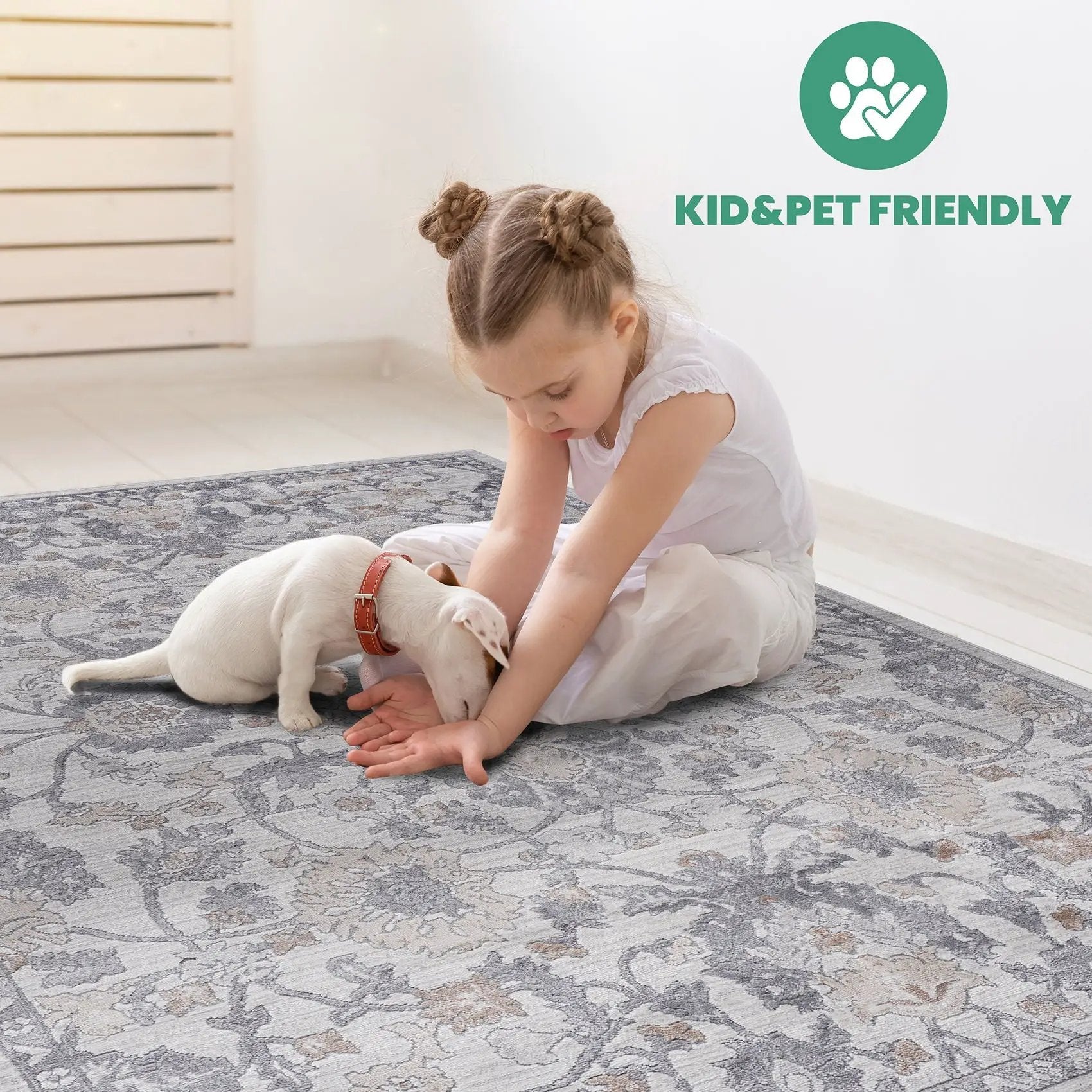 Marfi Trendy Oriental Area Rug by Unique Piece Furniture, gray-blue pattern for kids and pets on Tampa Home & Garden Store