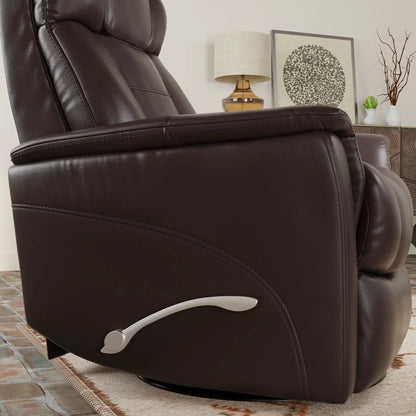 Bentley Swivel Glider Recliner in dark brown leather with manual headrest and footrest on Tampa Home & Garden Store