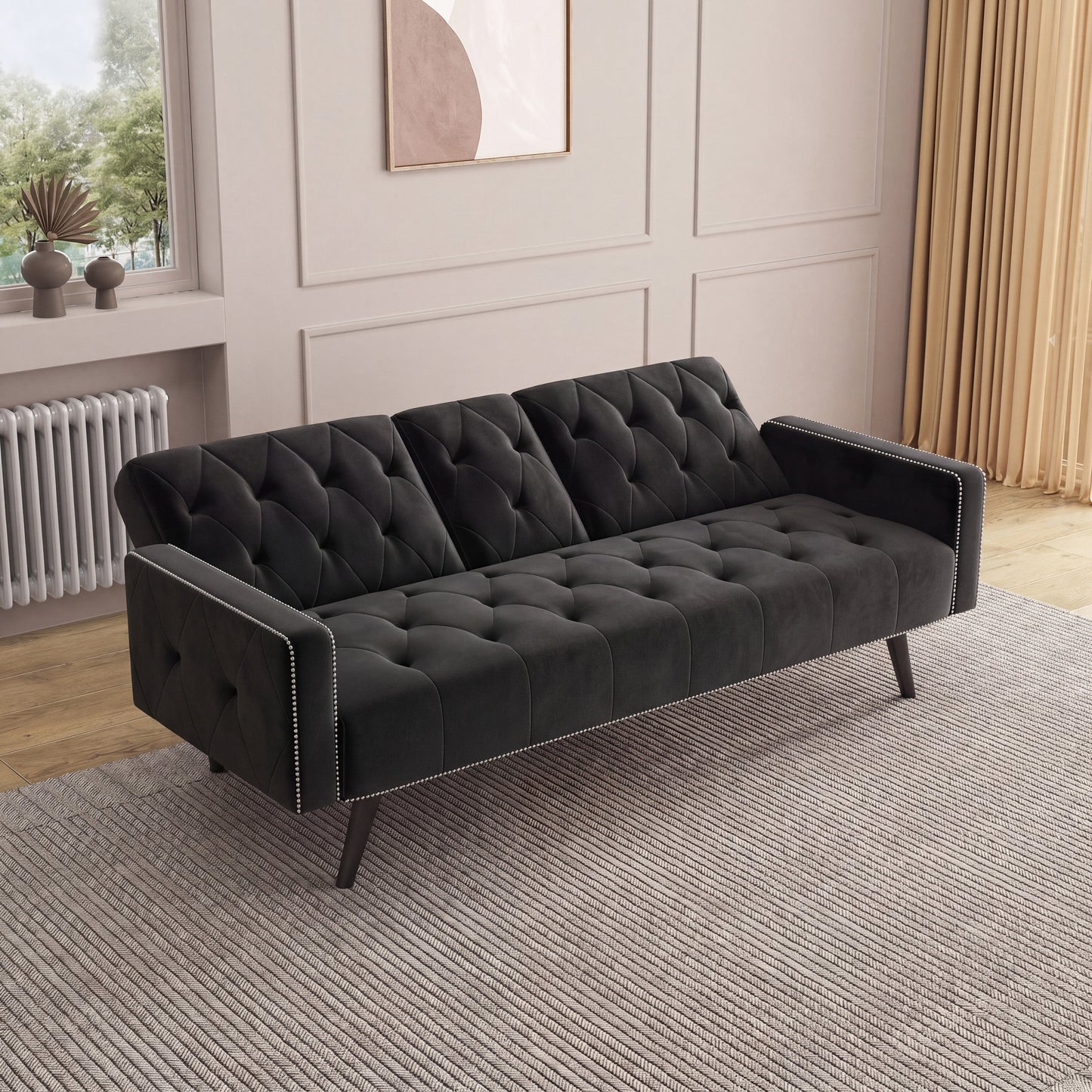 Stylish Velvet Sofa Bed and Nail Head Trim