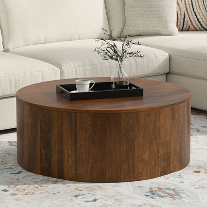 Millbury Drum Coffee Table in dark wood with black tray on Tampa Home & Garden Store