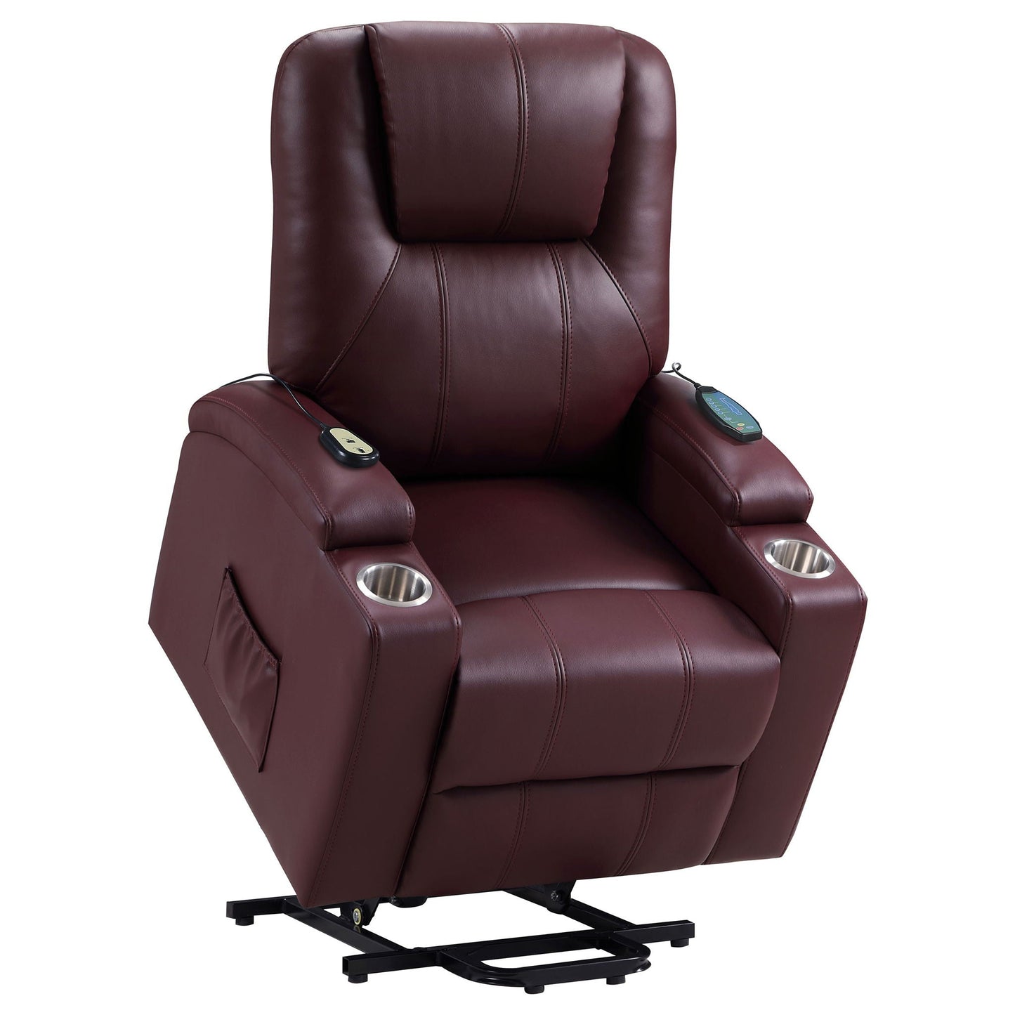 Macklin power lift massage recliner burgundy leather with dual cupholders by HouseOfZazla on Tampa Home & Garden Store