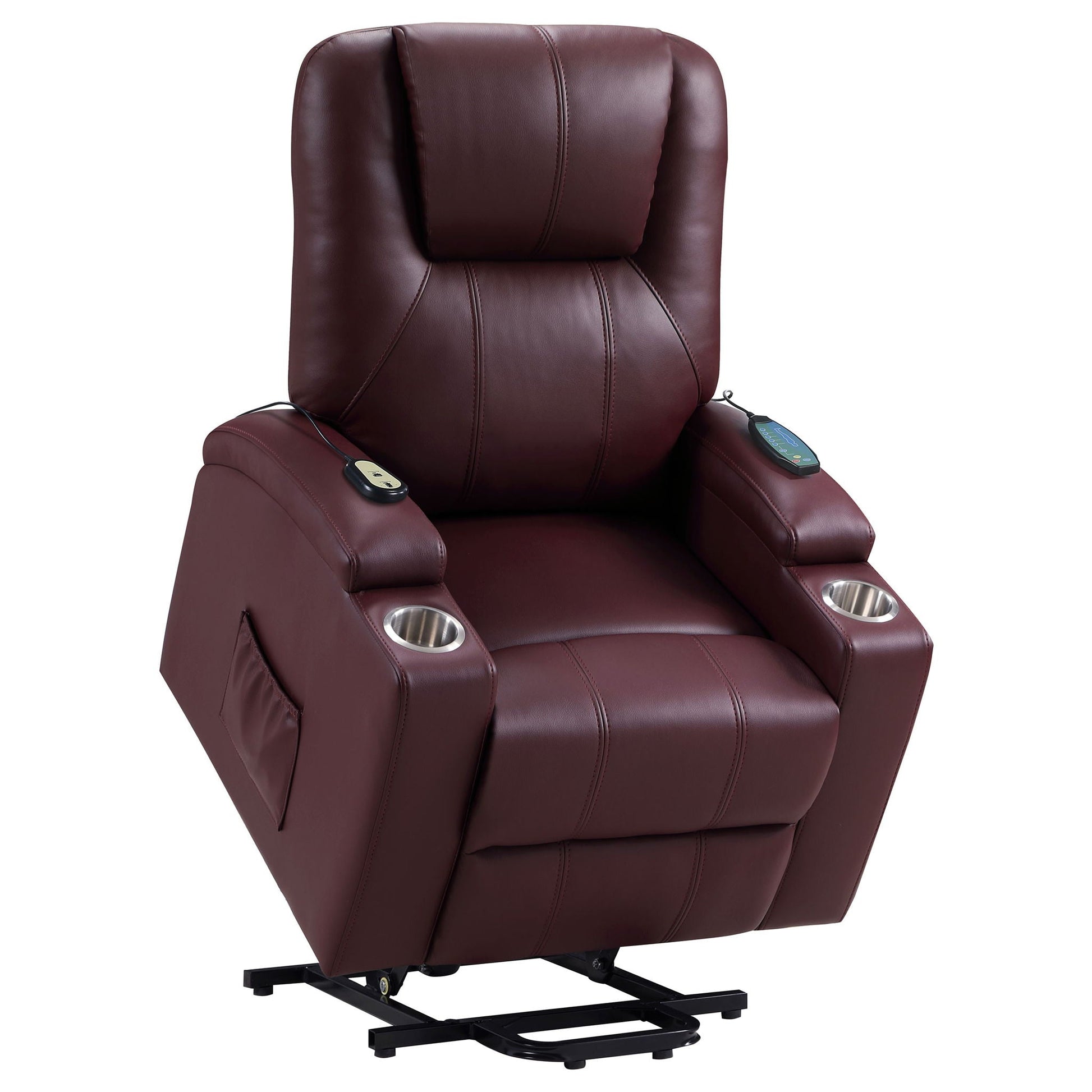 Macklin power lift massage recliner burgundy leather with dual cupholders by HouseOfZazla on Tampa Home & Garden Store