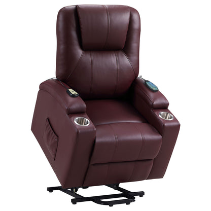 Macklin power lift massage recliner burgundy leather with dual cupholders by HouseOfZazla on Tampa Home & Garden Store