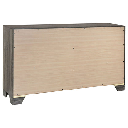 Funston 4 Piece Queen Bedroom Set oak panel bed frame with dark trim on Tampa Home & Garden Store