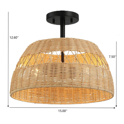 Twinkle double-light semi-flush ceiling lamp with black canopy and rattan shade on Tampa Home & Garden Store