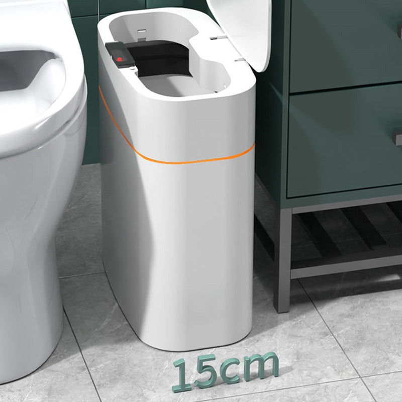 Smart trash can with lid by Perfecsy, white plastic with orange accent band, 15cm footprint on Tampa Home & Garden Store