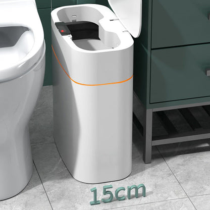 Smart trash can with lid by Perfecsy, white plastic with orange accent band, 15cm footprint on Tampa Home & Garden Store