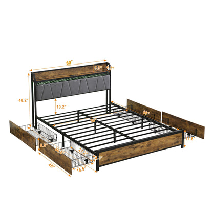 Modern Bed Frame With Led Lights and Storage