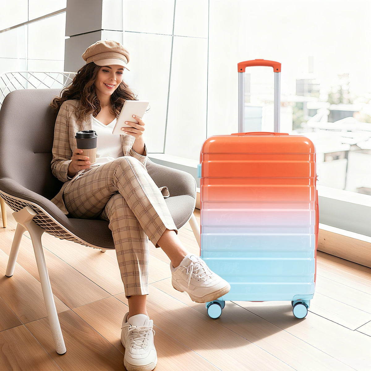 3-Piece Spinner Wheel Luggage Set gradient orange-to-blue on Tampa Home & Garden Store