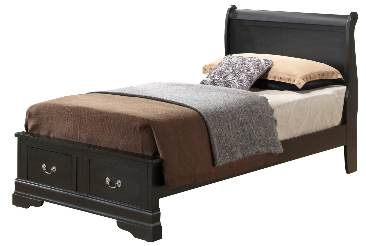 Upholstered Sleigh Bed with Dovetail Drawers