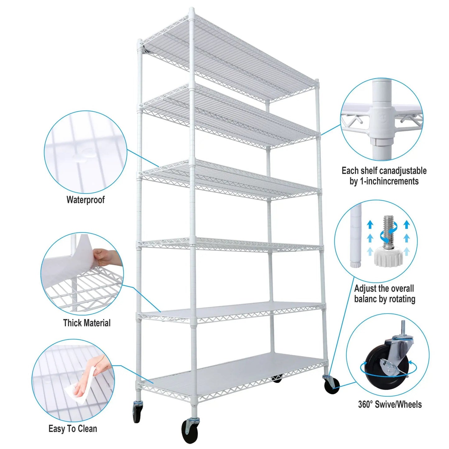 6 Tier NSF Metal Wire Shelving Unit for Storage