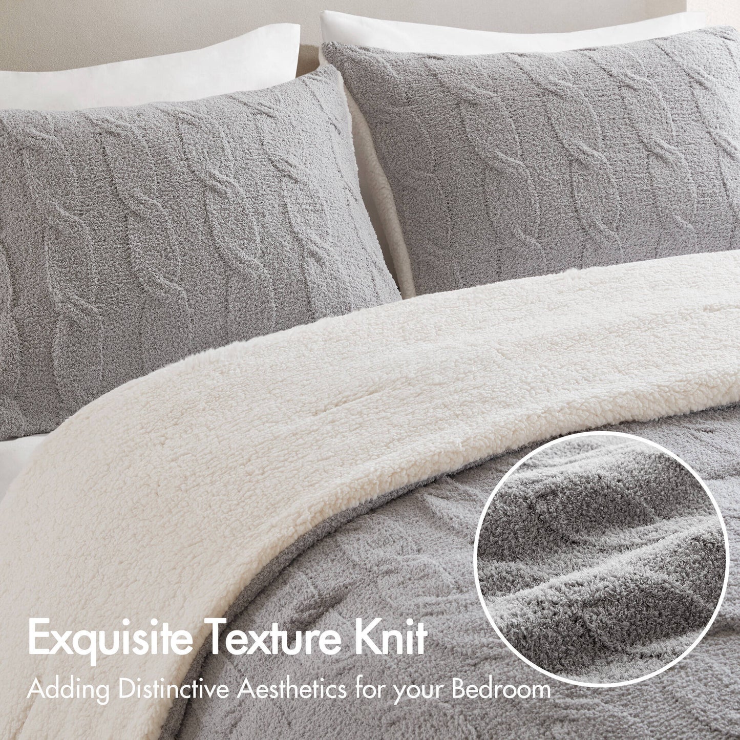 3-piece full/queen cable knit chenille comforter set gray by HouseOfZazla on Tampa Home & Garden Store