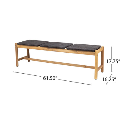 Cambria Rustic 3-Seater Teak Bench woven seat by HouseOfZazla on Tampa Home & Garden Store