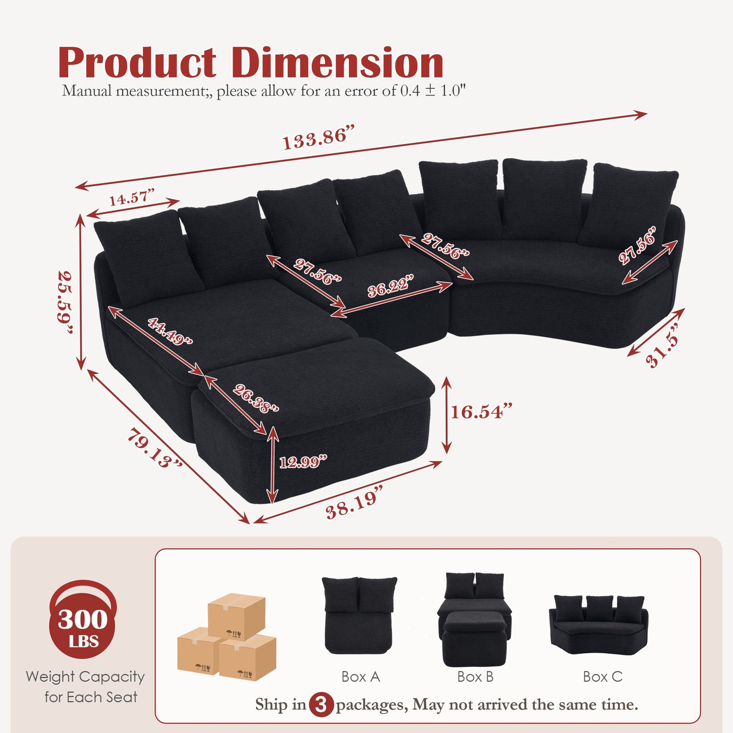133'' Modular U-Shaped Sectional Sofa by HouseOfZazla in black fabric on Tampa Home & Garden Store