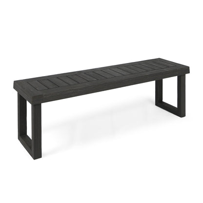 Realm Outdoor Bench with slat panel top and base in dark gray wood on Tampa Home & Garden Store