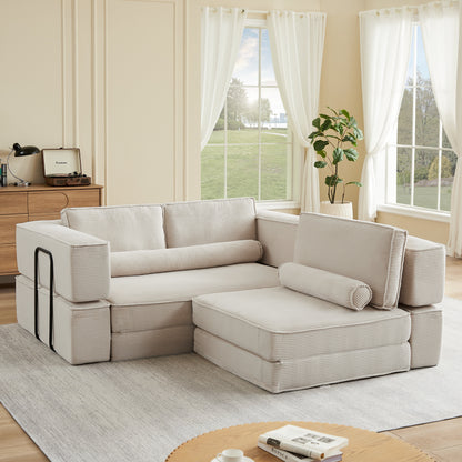 Large modern corduroy sectional sofa with modular pieces in light gray on Tampa Home & Garden Store