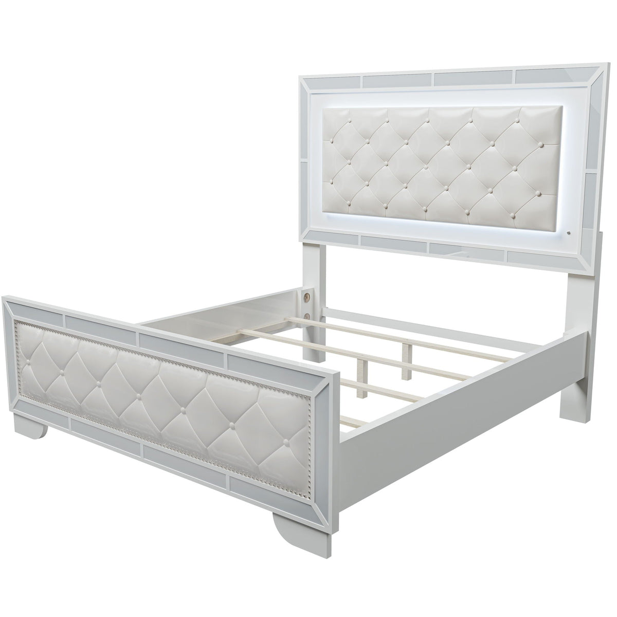 3 Piece Bedroom Set with LED Lights Bed by HouseOfZazla, white tufted headboard on Tampa Home & Garden Store