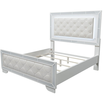 3 Piece Bedroom Set with LED Lights Bed by HouseOfZazla, white tufted headboard on Tampa Home & Garden Store