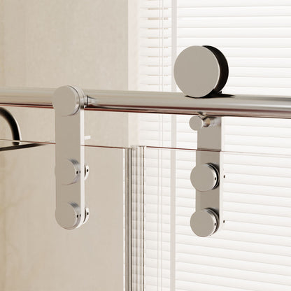 Frameless single sliding shower door with towel rail and handle in chrome stainless steel on Tampa Home & Garden Store