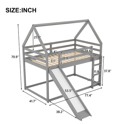 House Shape Bunk Bed With Slide And Ladder, gray finish, Unique Piece Furniture on Tampa Home & Garden Store