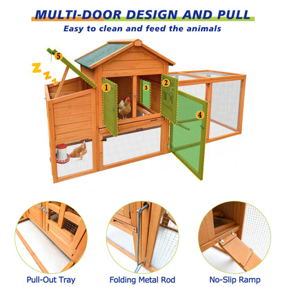 80-inch Chicken Coop with Nest Box by HouseOfZazla, wooden coop with green doors and run on Tampa Home & Garden Store