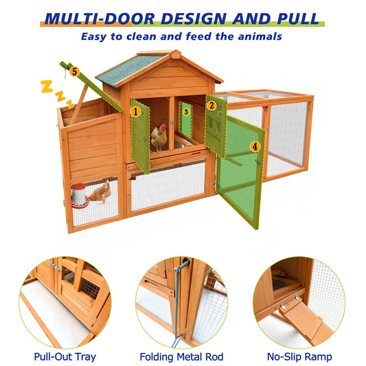 80-inch Chicken Coop with Nest Box by HouseOfZazla, wooden coop with green doors and run on Tampa Home & Garden Store