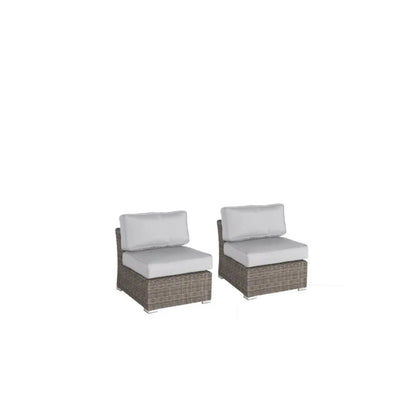 Wide Armless Outdoor Chairs Set of 2, Unique Piece Furniture, wicker frame gray cushions on Tampa Home & Garden Store