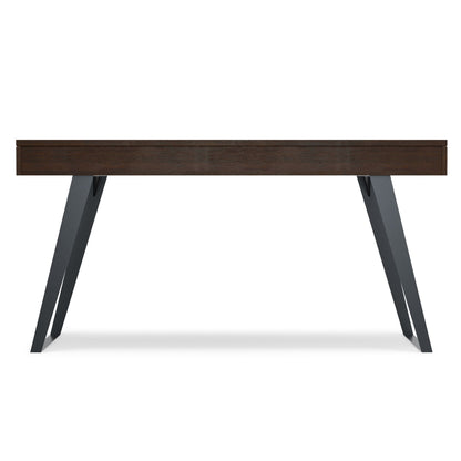 Handcrafted acacia desk with drawer storage by HouseOfZazla; dark wood top, angled gray metal legs on Tampa Home & Garden Store